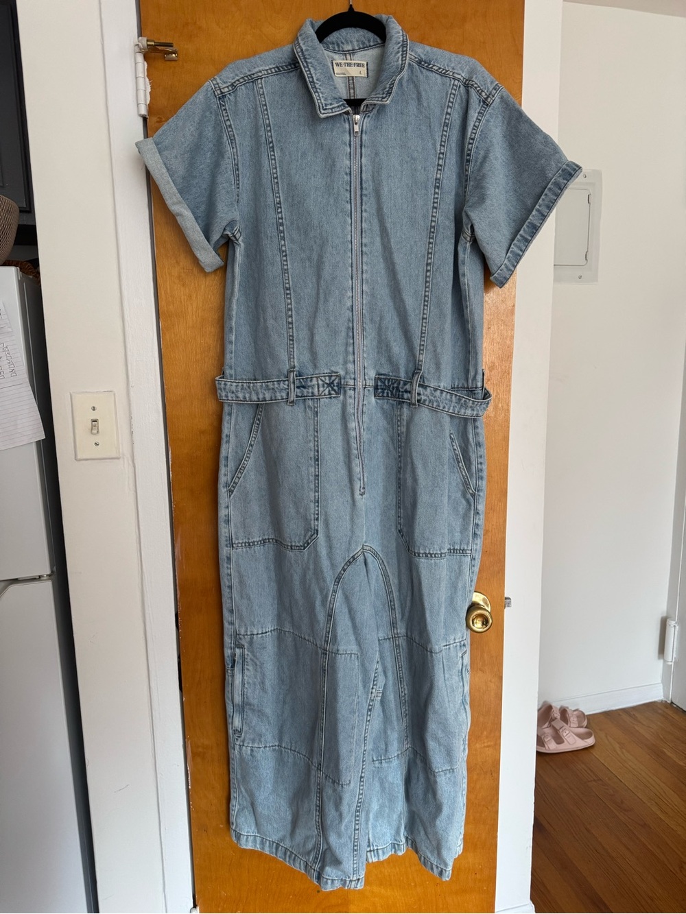 We The Free Light Blue Denim Short-Sleeve Jumpsuit
